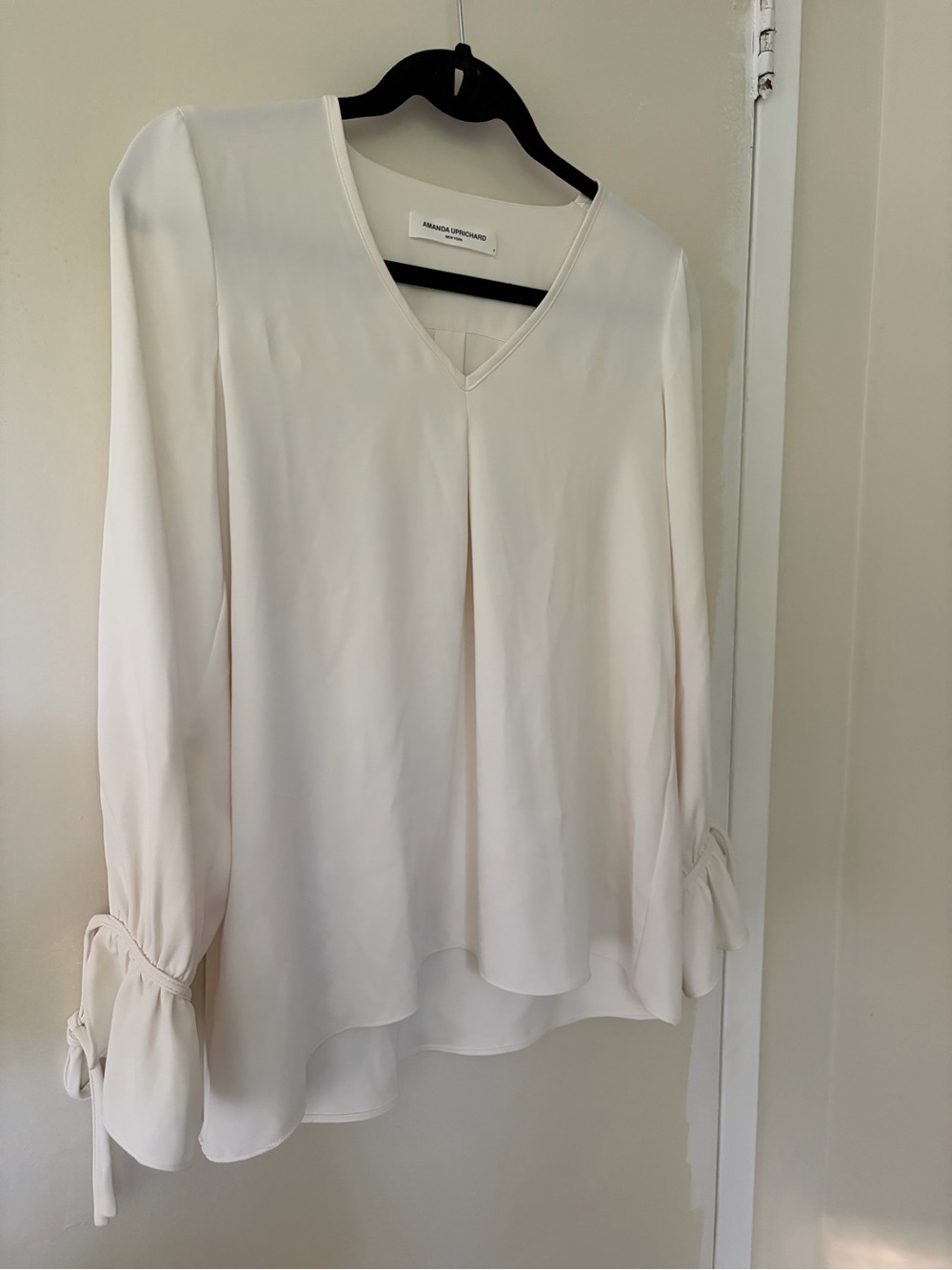 Amanda Uprichard Ivory V-Neck Tie Cuff Blouse
